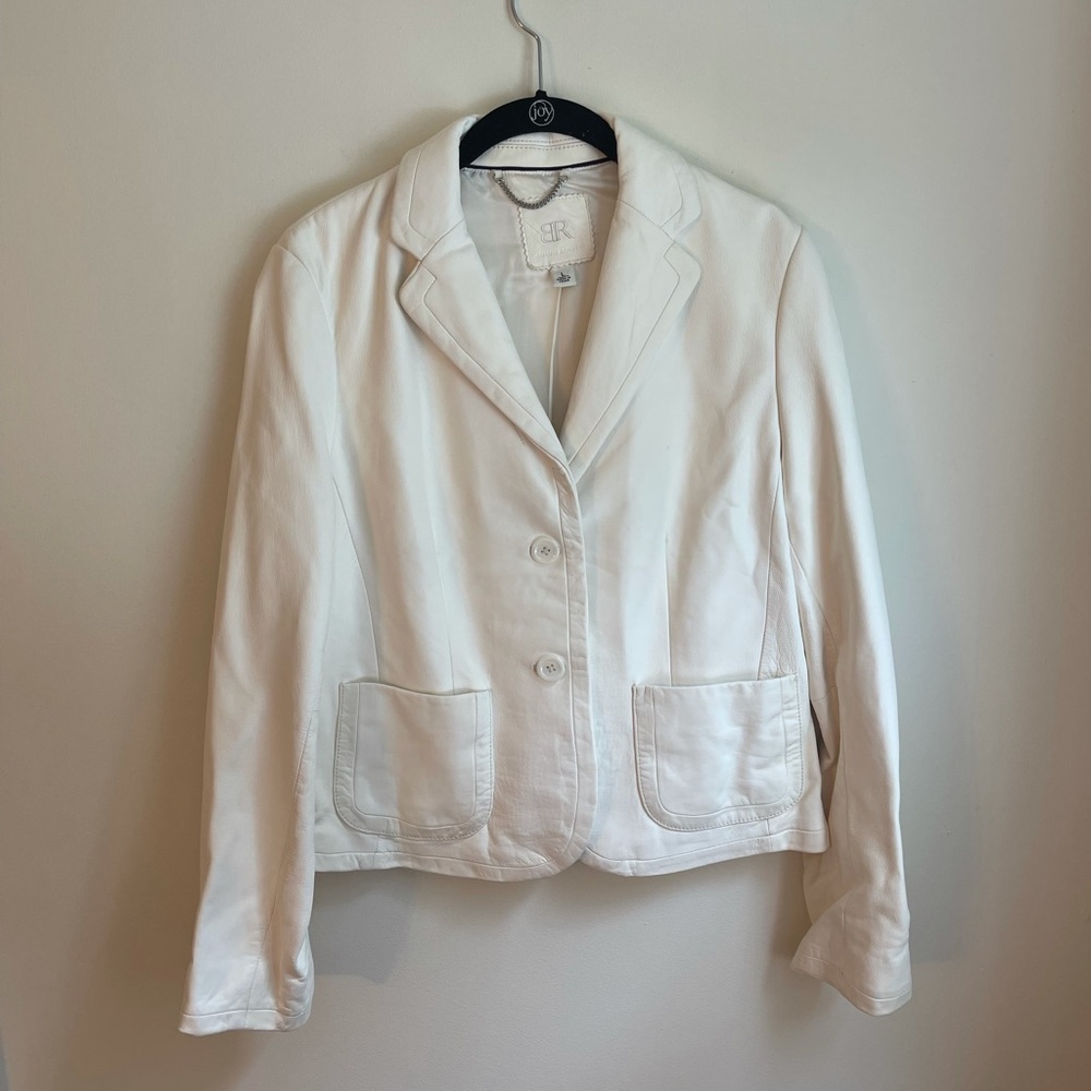 White Leather Women's Tailored Blazer Jacket